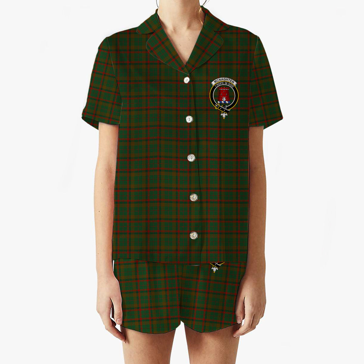 ScotsTee Shop Scottish Mcnaghten Hunting Crest Women's Short Sleeve Short Set Tartan Pyjama Set