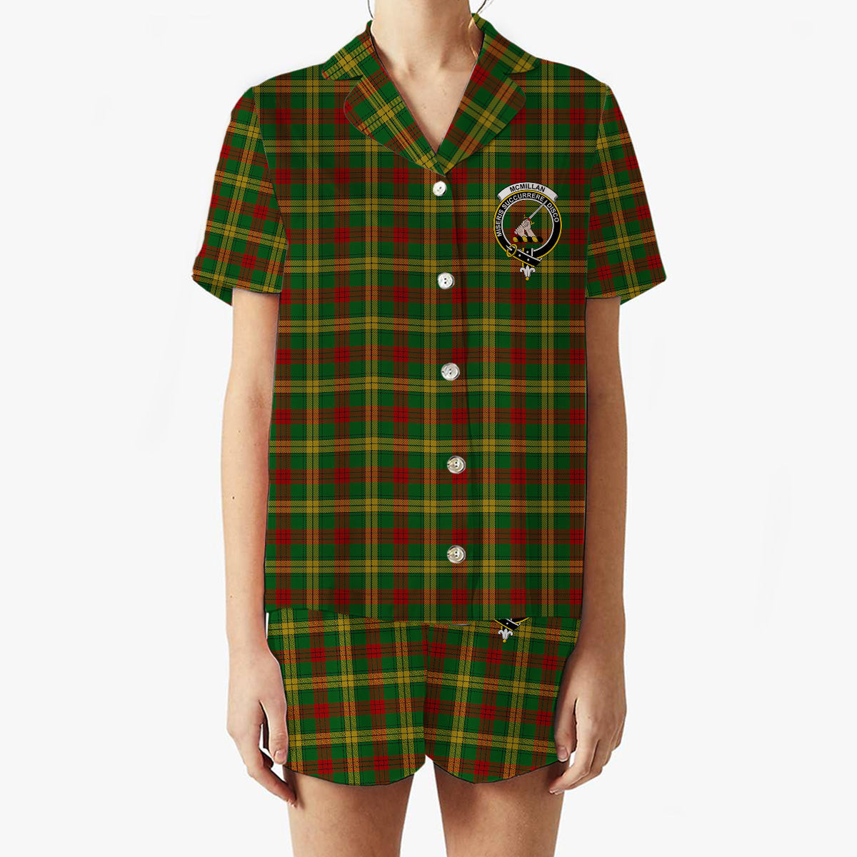 ScotsTee Shop Scottish McMillan Society of Glasgow Crest Women's Short Sleeve Short Set Tartan Pyjama Set