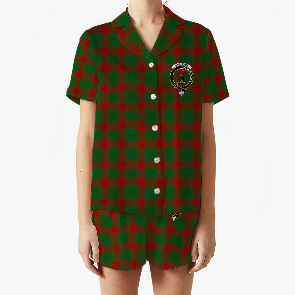 ScotsTee Shop Scottish Middleton Crest Women's Short Sleeve Short Set Tartan Pyjama Set