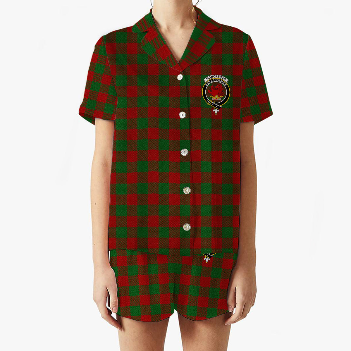 ScotsTee Shop Scottish Moncreiffe Crest Women's Short Sleeve Short Set Tartan Pyjama Set