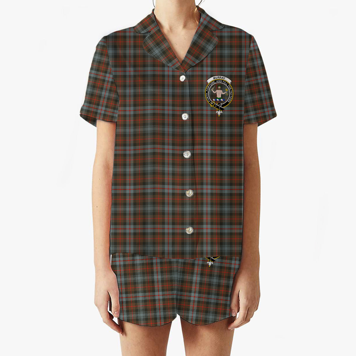 ScotsTee Shop Scottish Murray of Atholl Weathered Crest Women's Short Sleeve Short Set Tartan Pyjama Set
