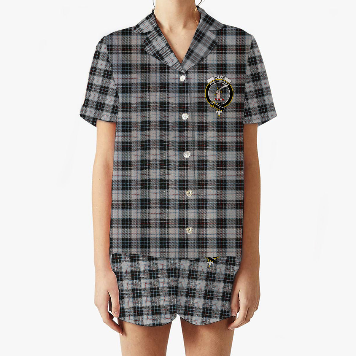ScotsTee Shop Scottish McRae Dress Crest Women's Short Sleeve Short Set Tartan Pyjama Set
