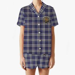 ScotsTee Shop Scottish McPherson Dress Blue Crest Women's Short Sleeve Short Set Tartan Pyjama Set