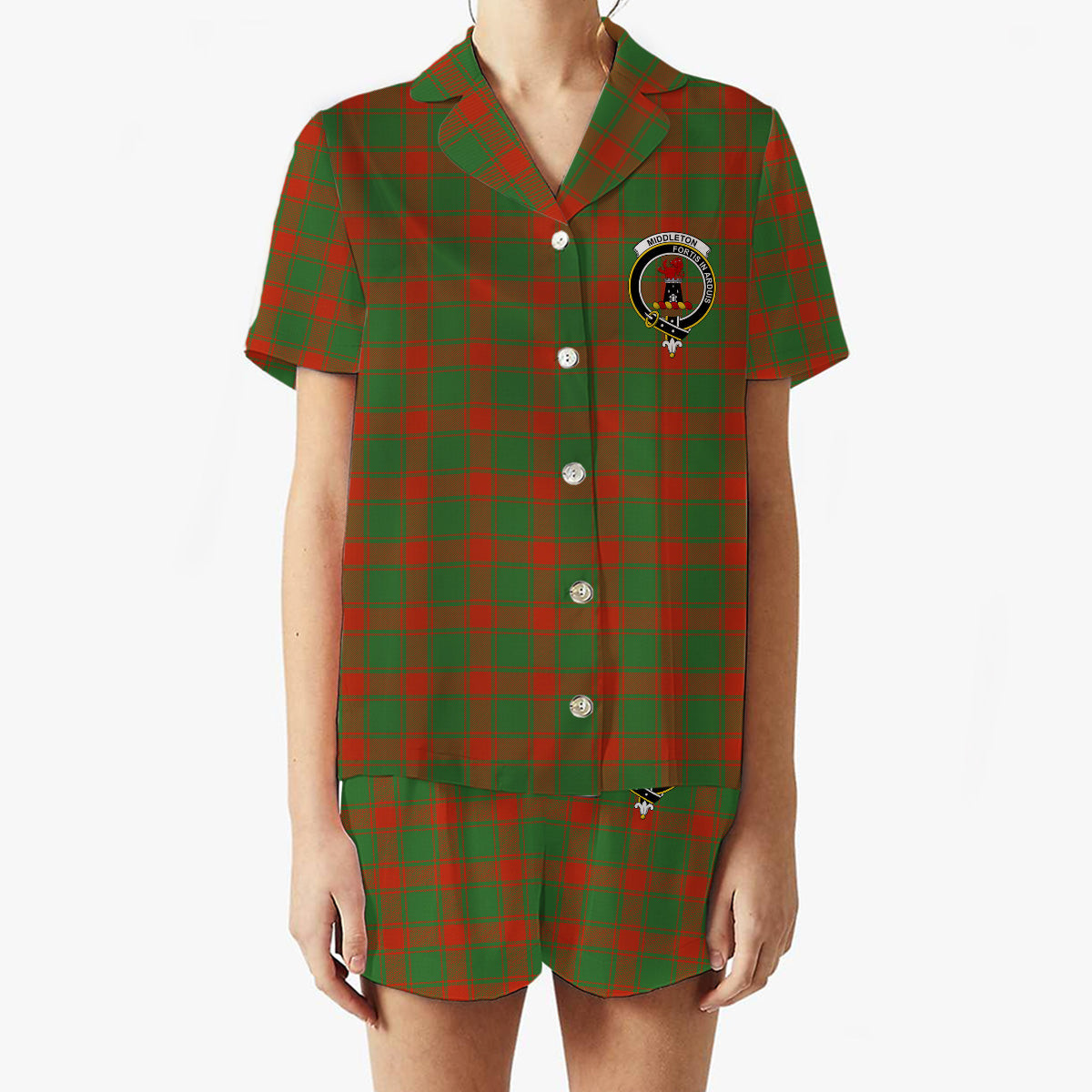 ScotsTee Shop Scottish Middleton Ancient Crest Women's Short Sleeve Short Set Tartan Pyjama Set