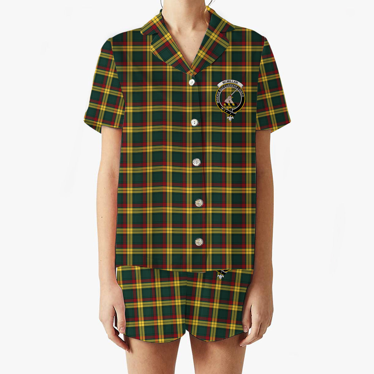 ScotsTee Shop Scottish McMillan Old Modern Crest Women's Short Sleeve Short Set Tartan Pyjama Set