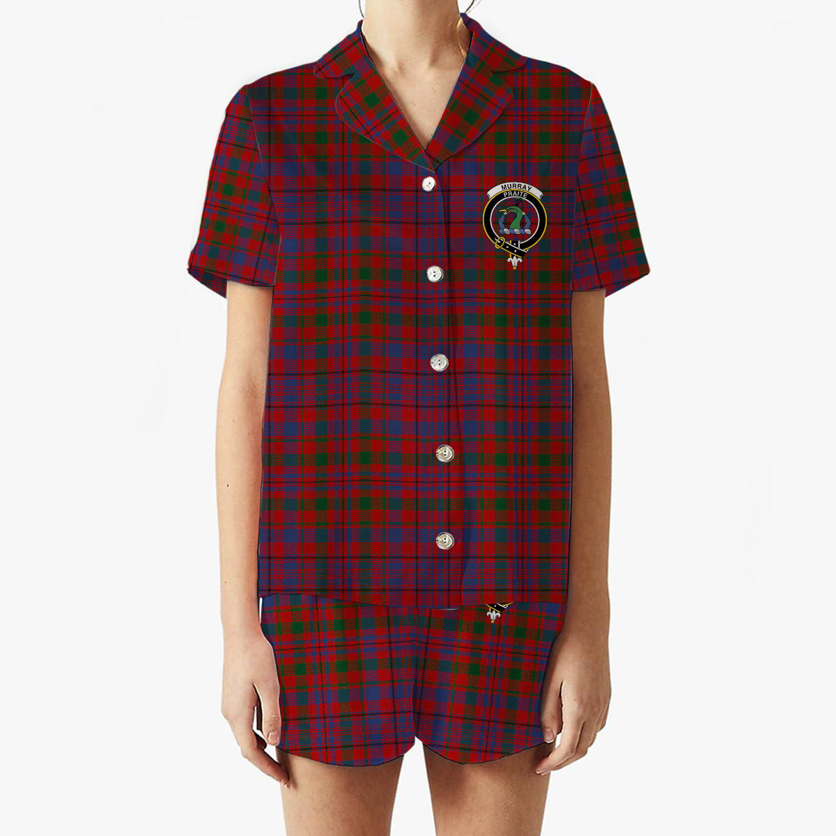 ScotsTee Shop Scottish Murray of Tullibardine Crest Women's Short Sleeve Short Set Tartan Pyjama Set