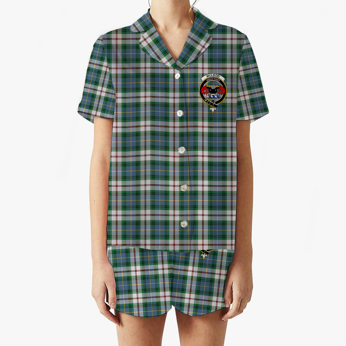 ScotsTee Shop Scottish McLeod Of Californian Ancient Crest Women's Short Sleeve Short Set Tartan Pyjama Set
