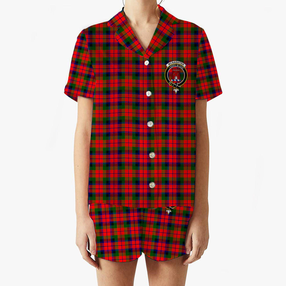ScotsTee Shop Scottish Mcnaghten Modern Crest Women's Short Sleeve Short Set Tartan Pyjama Set