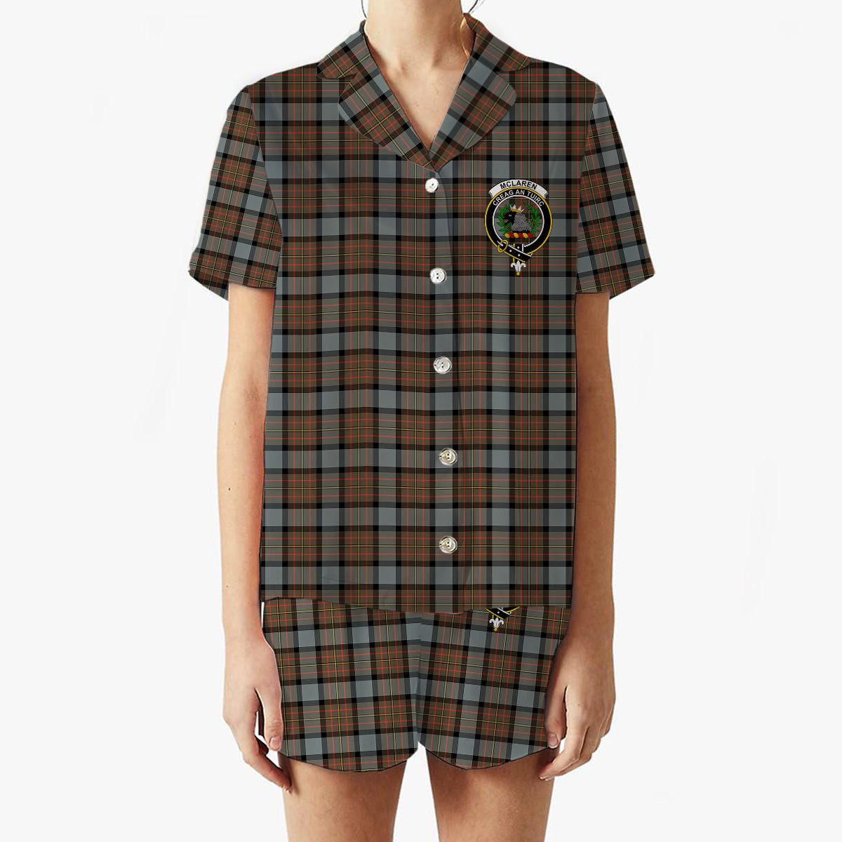 ScotsTee Shop Scottish McLaren Weathered Crest Women's Short Sleeve Short Set Tartan Pyjama Set