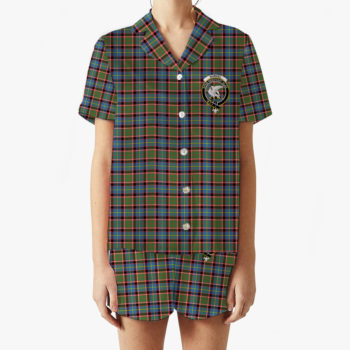 ScotsTee Shop Scottish Norvel Crest Women's Short Sleeve Short Set Tartan Pyjama Set
