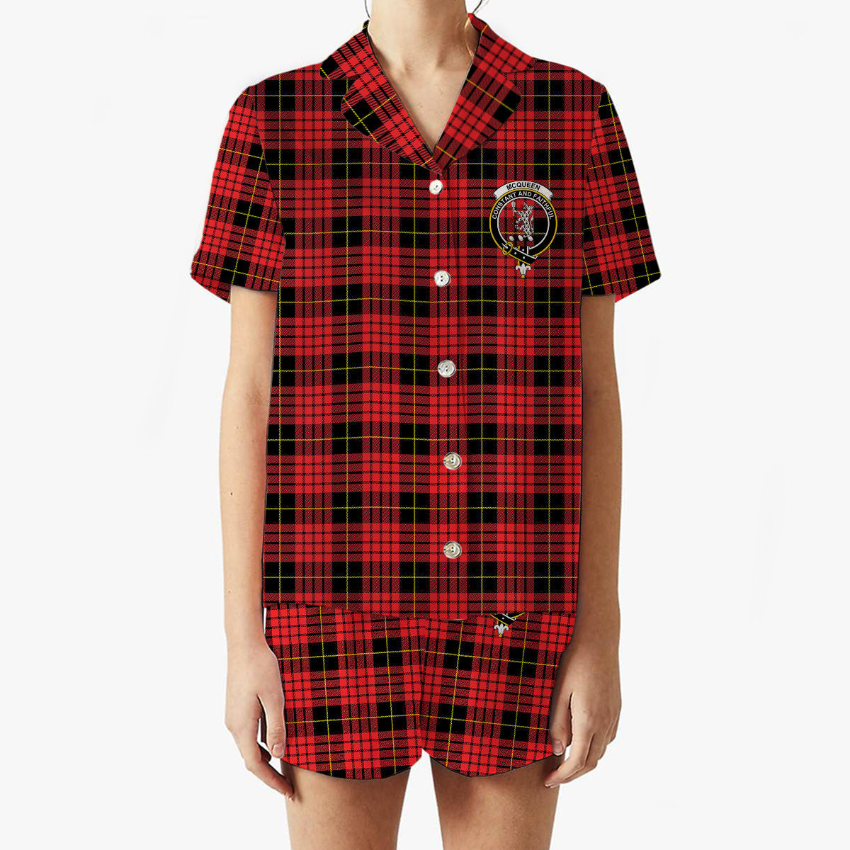ScotsTee Shop Scottish McQueen Modern Crest Women's Short Sleeve Short Set Tartan Pyjama Set