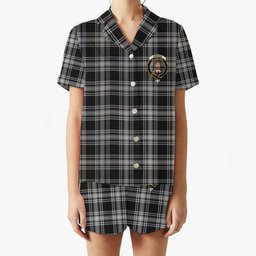 ScotsTee Shop Scottish Menzies Black and White Crest Women's Short Sleeve Short Set Tartan Pyjama Set