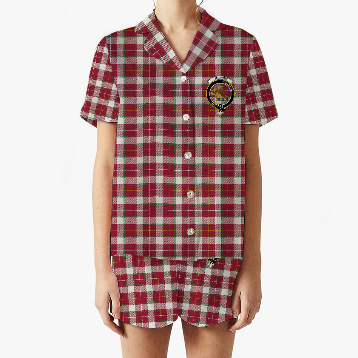 ScotsTee Shop Scottish McPhee Dress Modern Crest Women's Short Sleeve Short Set Tartan Pyjama Set
