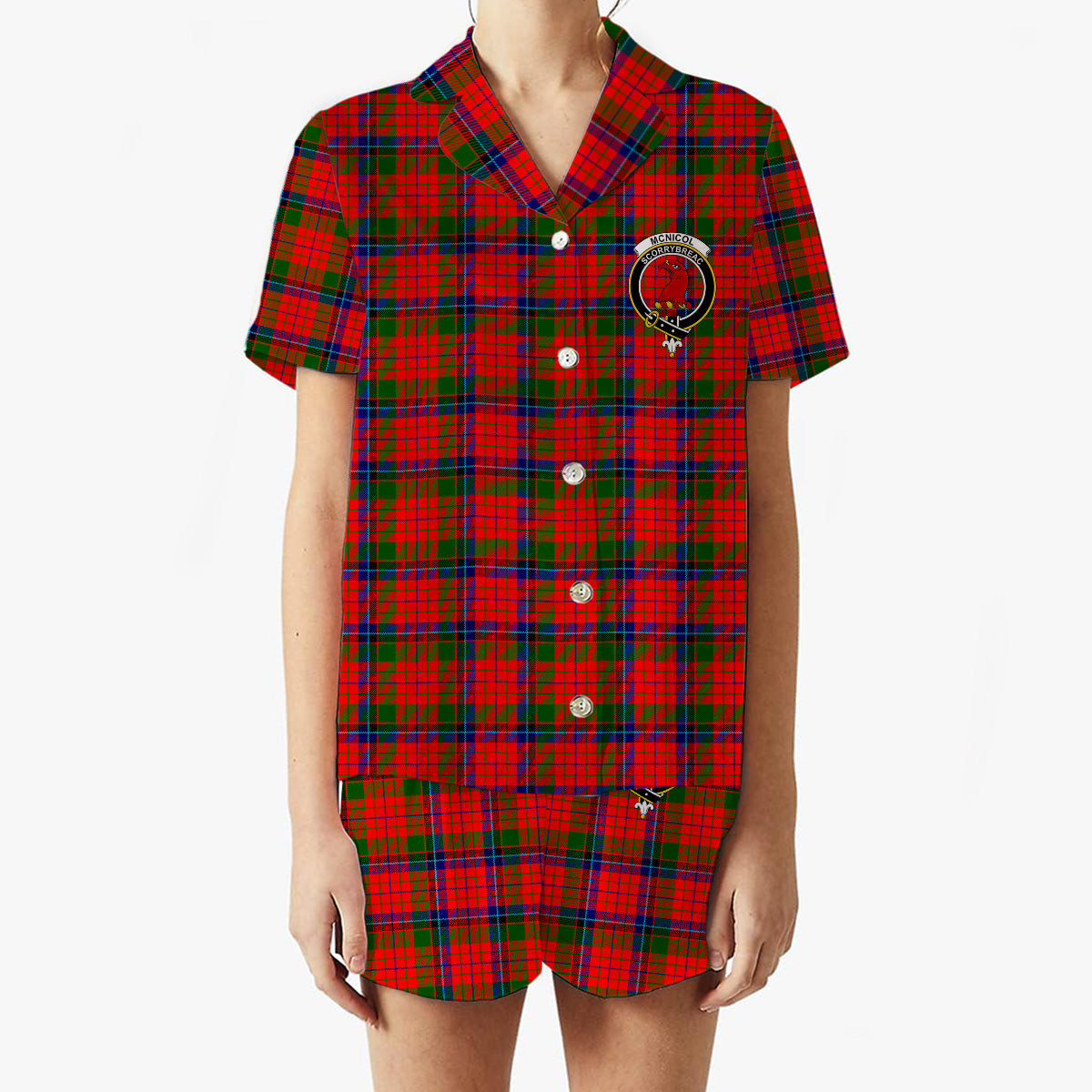 ScotsTee Shop Scottish McNicol of Scorrybreac Crest Women's Short Sleeve Short Set Tartan Pyjama Set