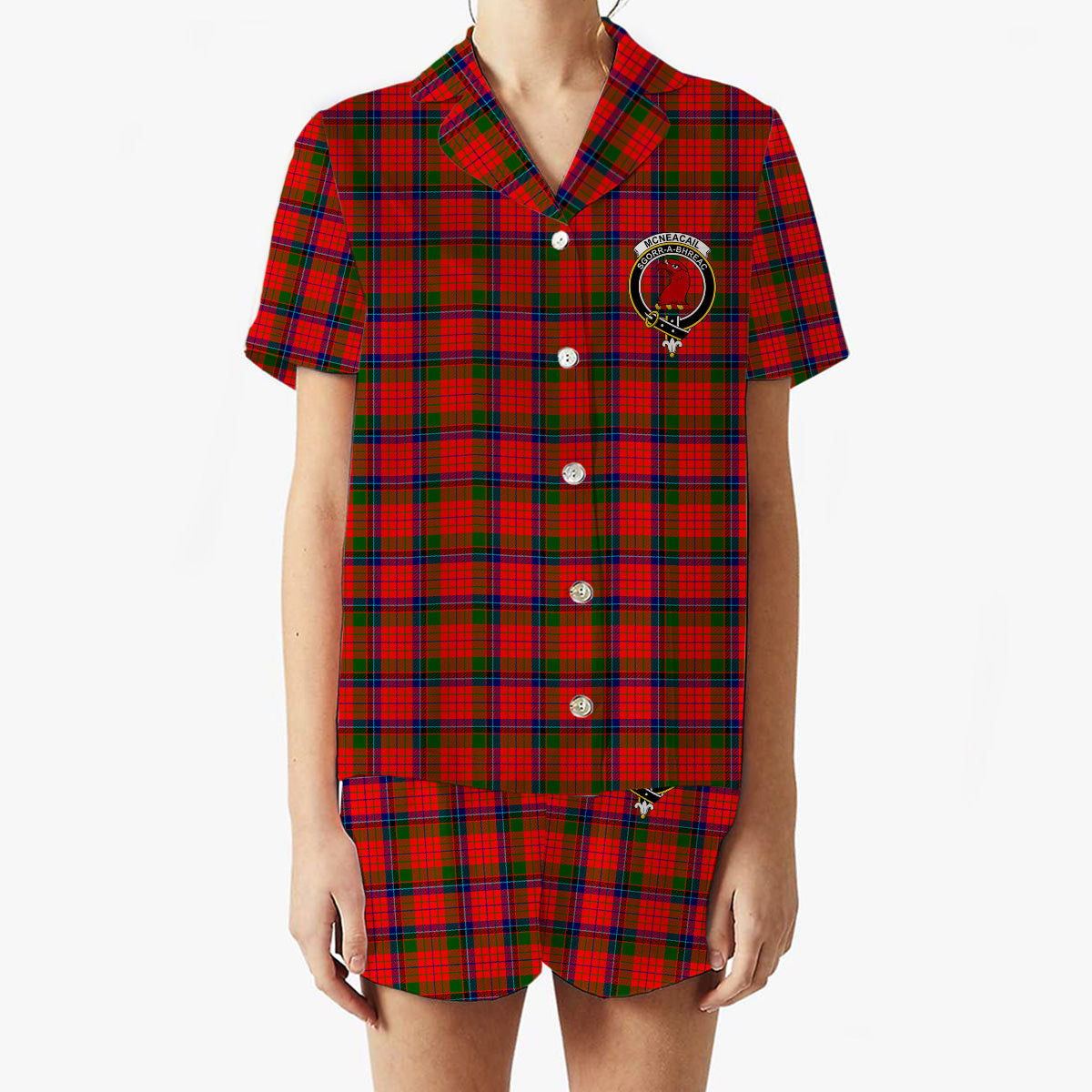 ScotsTee Shop Scottish McNeacail of Scorrybreac Crest Women's Short Sleeve Short Set Tartan Pyjama Set