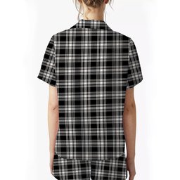 ScotsTee Shop Scottish Menzies Black & White Modern Crest Women's Short Sleeve Short Set Tartan Pyjama Set