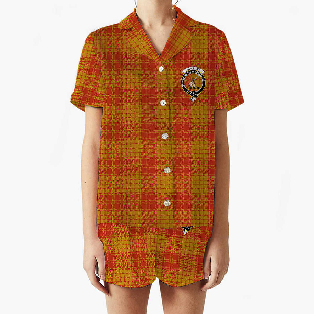 ScotsTee Shop Scottish McMillan Dress Ancient Crest Women's Short Sleeve Short Set Tartan Pyjama Set