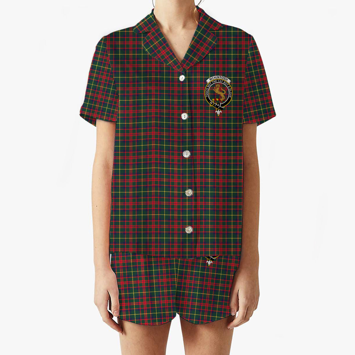 ScotsTee Shop Scottish McKintosh Hunting Modern Crest Women's Short Sleeve Short Set Tartan Pyjama Set