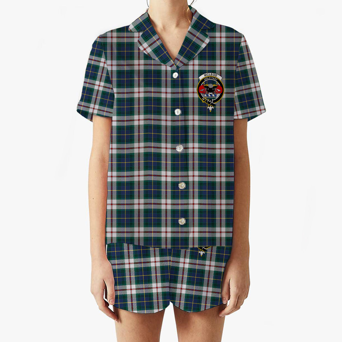 ScotsTee Shop Scottish McLeod Of Californian Modern Crest Women's Short Sleeve Short Set Tartan Pyjama Set