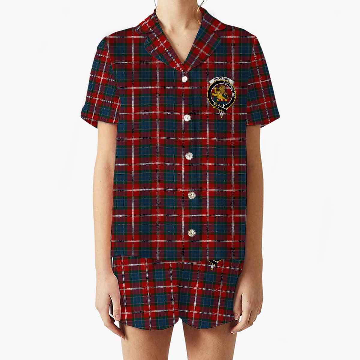 ScotsTee Shop Scottish Nicolson of Lewis Crest Women's Short Sleeve Short Set Tartan Pyjama Set