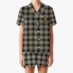 ScotsTee Shop Scottish Menzies Black & White Ancient Crest Women's Short Sleeve Short Set Tartan Pyjama Set