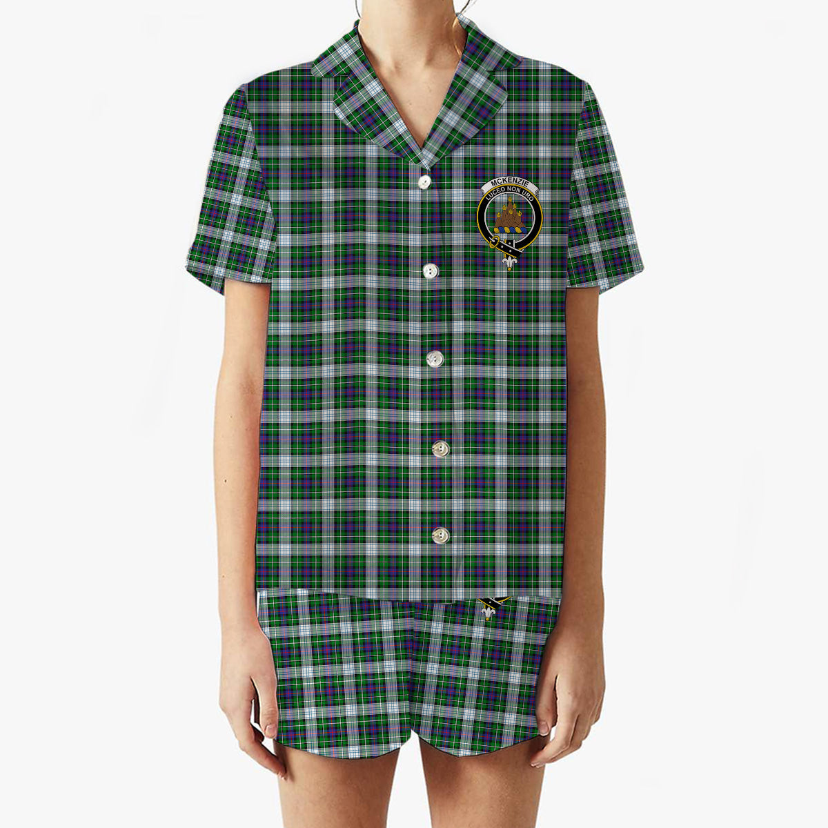 ScotsTee Shop Scottish McKenzie Dress Modern Crest Women's Short Sleeve Short Set Tartan Pyjama Set