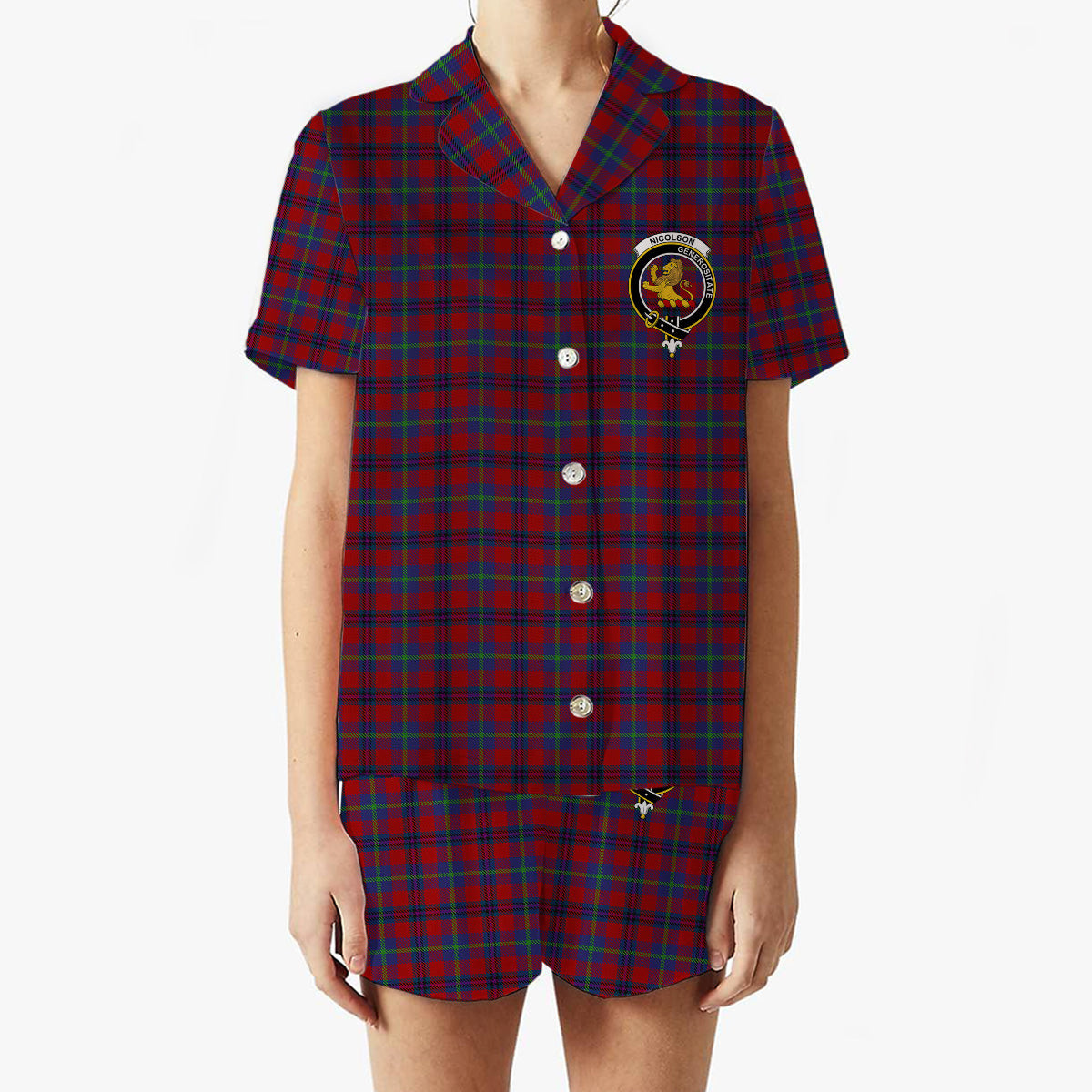 ScotsTee Shop Scottish Nicolson of Tiree & Coll Crest Women's Short Sleeve Short Set Tartan Pyjama Set
