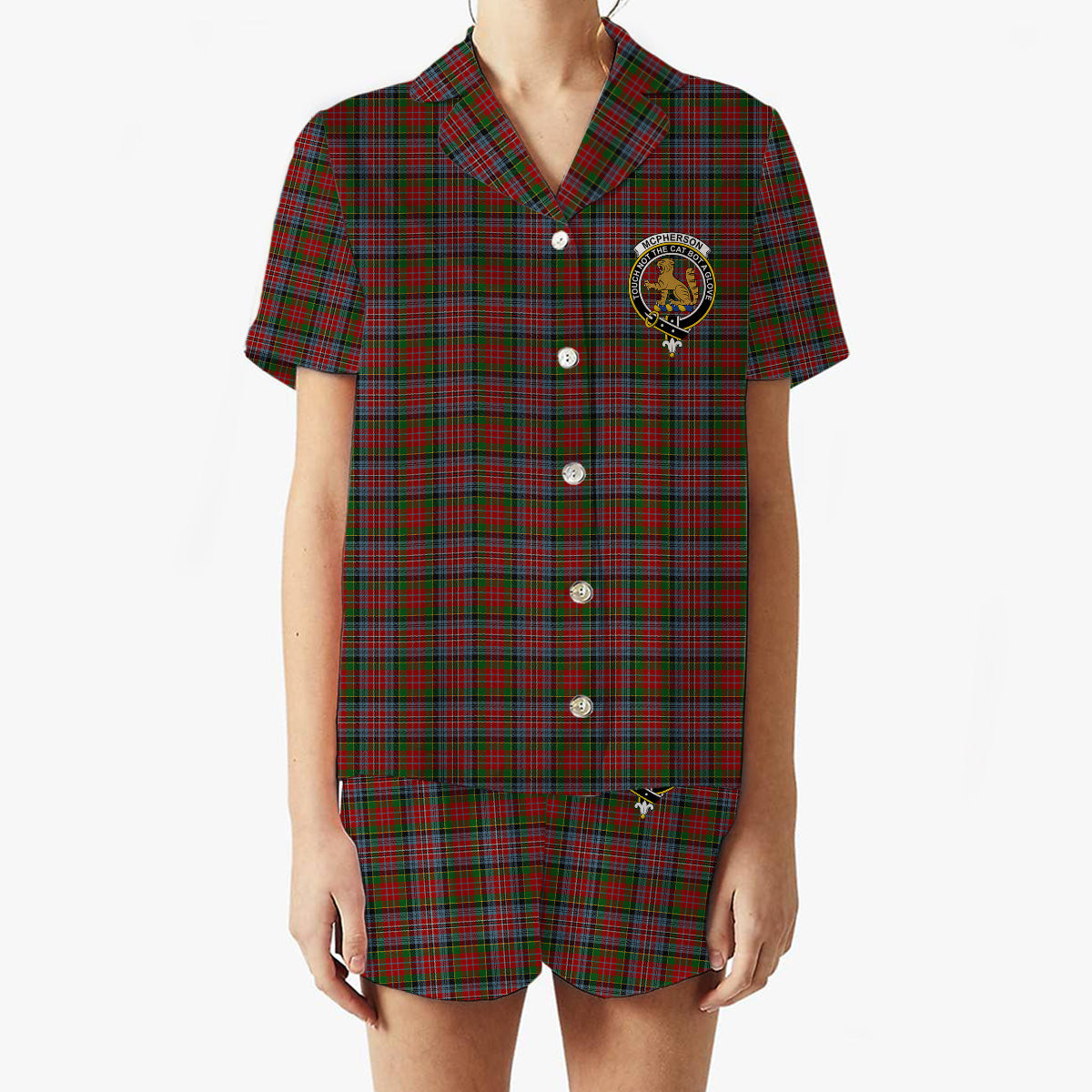ScotsTee Shop Scottish McPherson Ancient Crest Women's Short Sleeve Short Set Tartan Pyjama Set