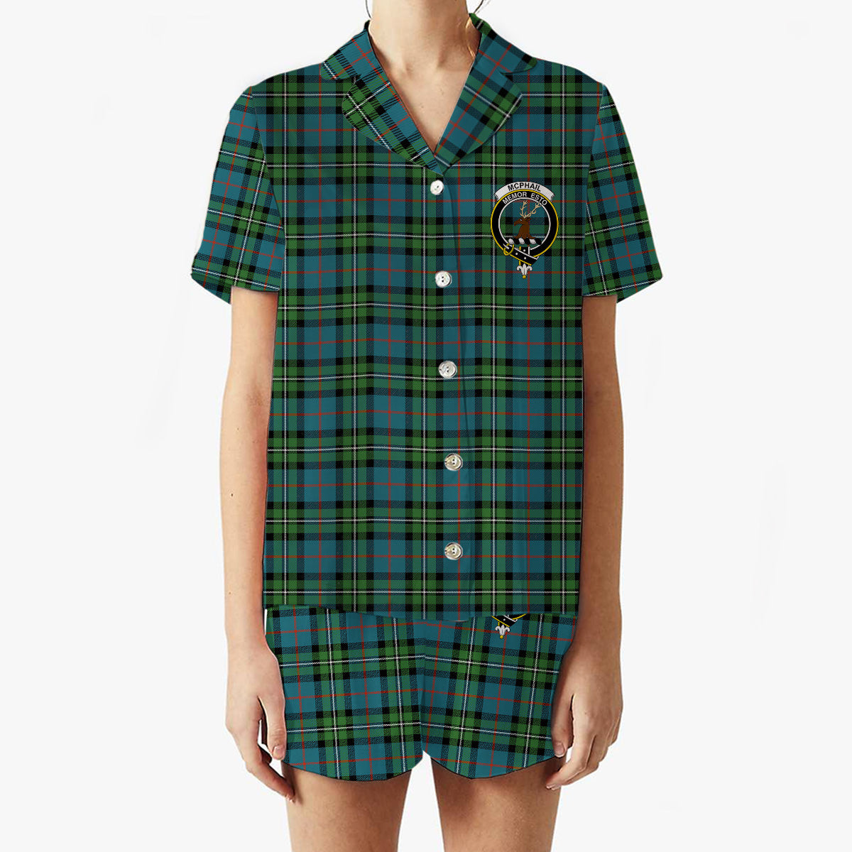 ScotsTee Shop Scottish McPhail Hunting Ancient Crest Women's Short Sleeve Short Set Tartan Pyjama Set