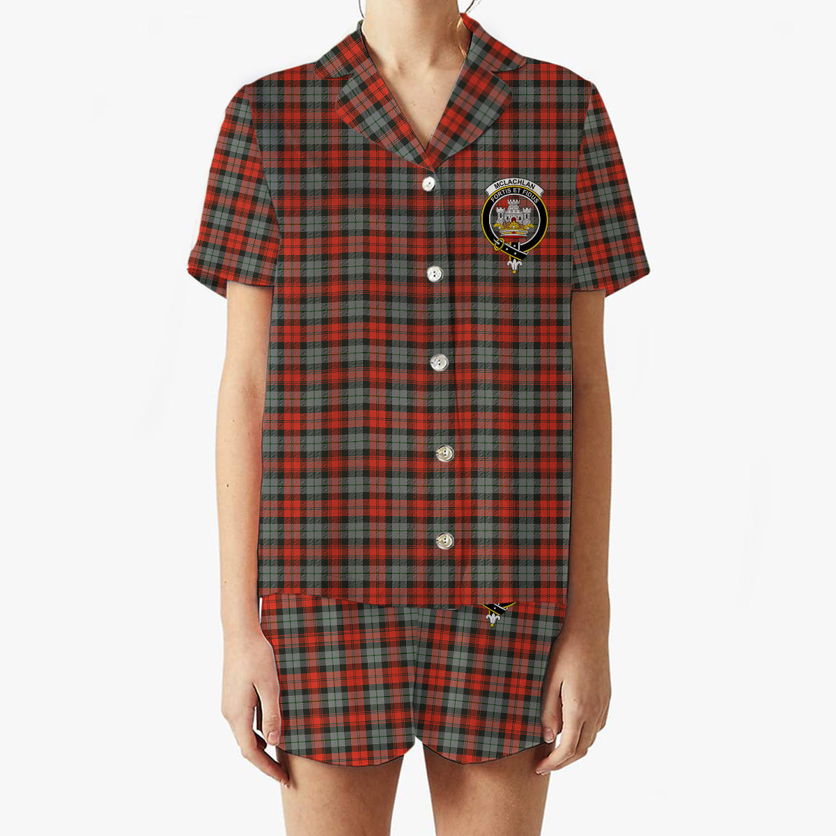 ScotsTee Shop Scottish McLachlan Weathered Crest Women's Short Sleeve Short Set Tartan Pyjama Set