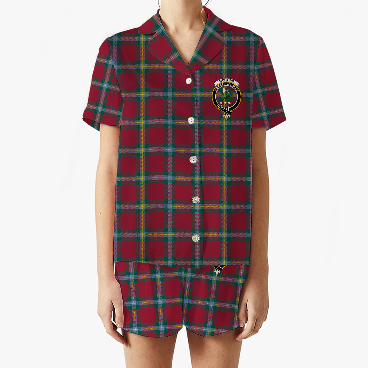ScotsTee Shop Scottish McLaine of Loch Buie Modern Crest Women's Short Sleeve Short Set Tartan Pyjama Set