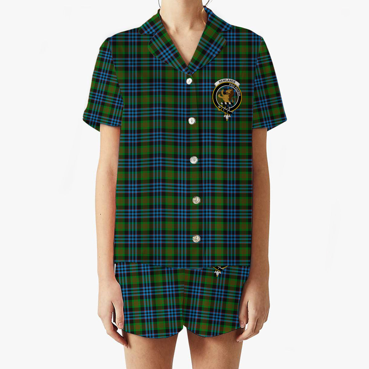 ScotsTee Shop Scottish Newlands Crest Women's Short Sleeve Short Set Tartan Pyjama Set
