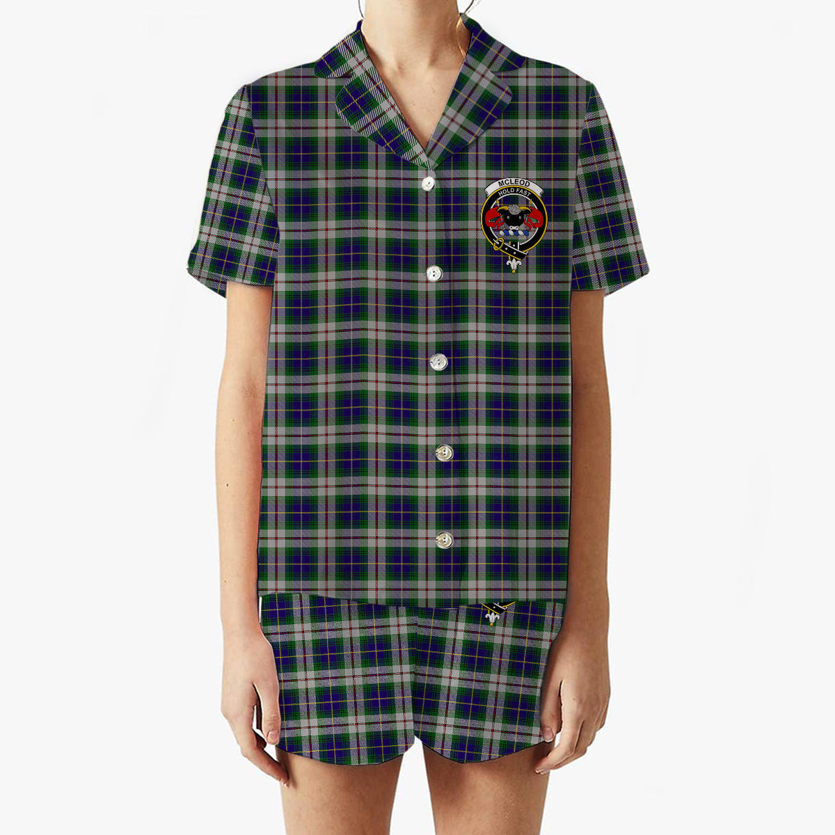ScotsTee Shop Scottish McLeod Of Californian Crest Women's Short Sleeve Short Set Tartan Pyjama Set