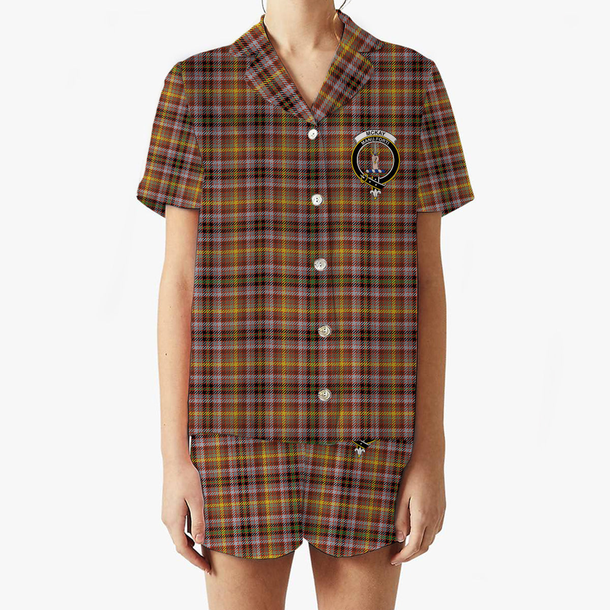 ScotsTee Shop Scottish McKay of Strathnaver Ancient Crest Women's Short Sleeve Short Set Tartan Pyjama Set