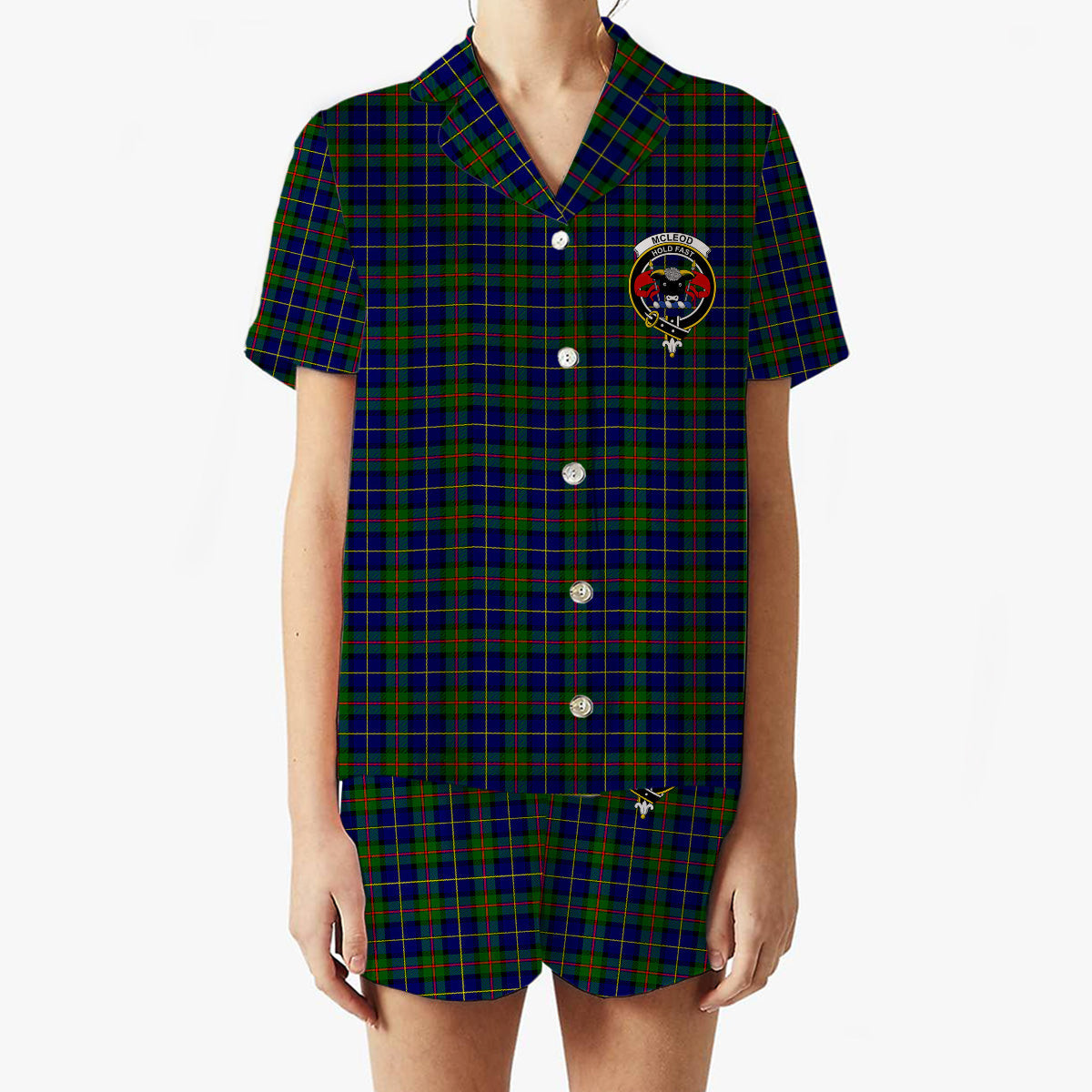 ScotsTee Shop Scottish McLeod of Harris Modern Crest Women's Short Sleeve Short Set Tartan Pyjama Set