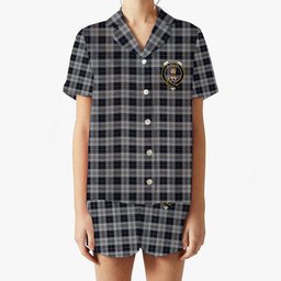 ScotsTee Shop Scottish Menzies Black Dress Crest Women's Short Sleeve Short Set Tartan Pyjama Set