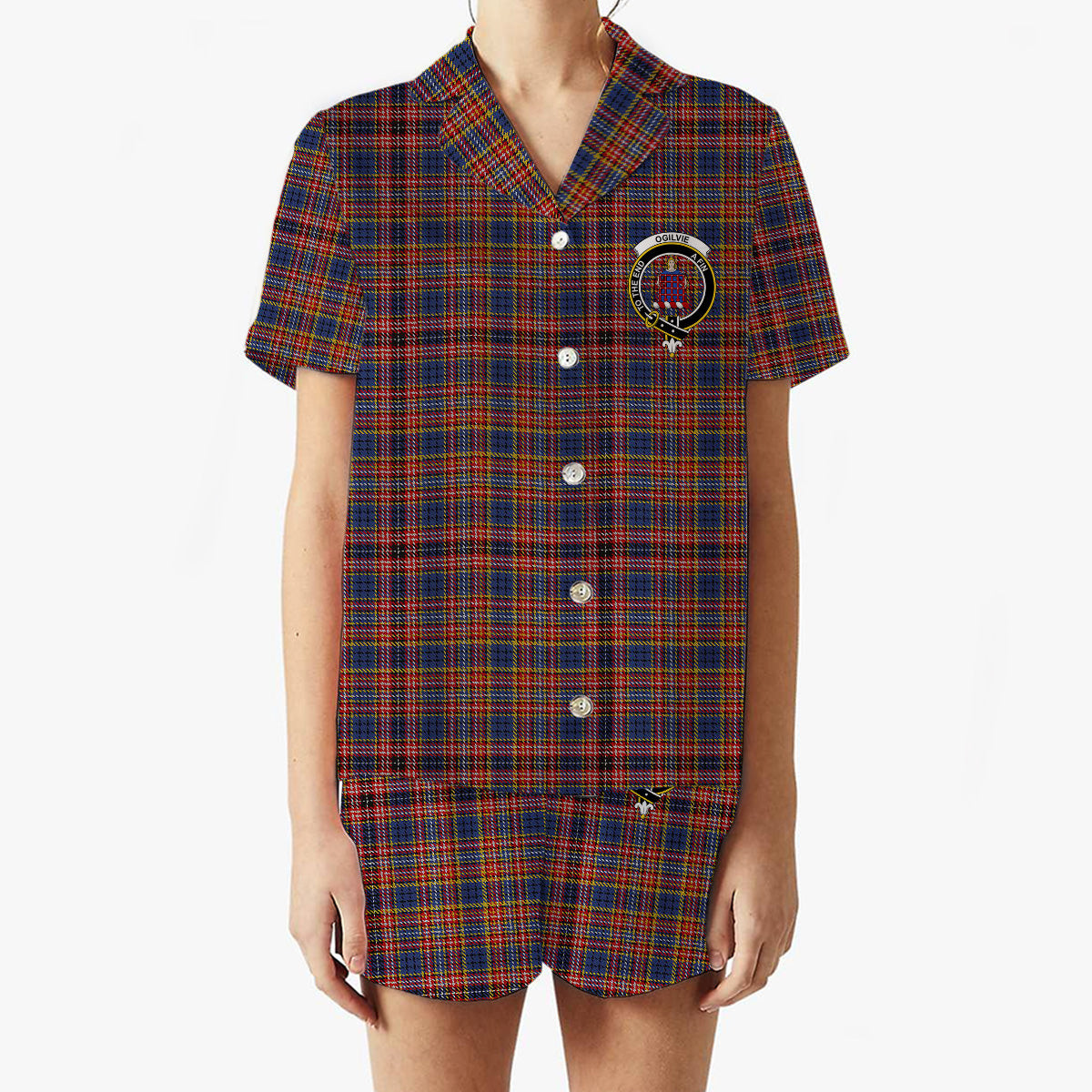 ScotsTee Shop Scottish Ogilvie 6 Crest Women's Short Sleeve Short Set Tartan Pyjama Set
