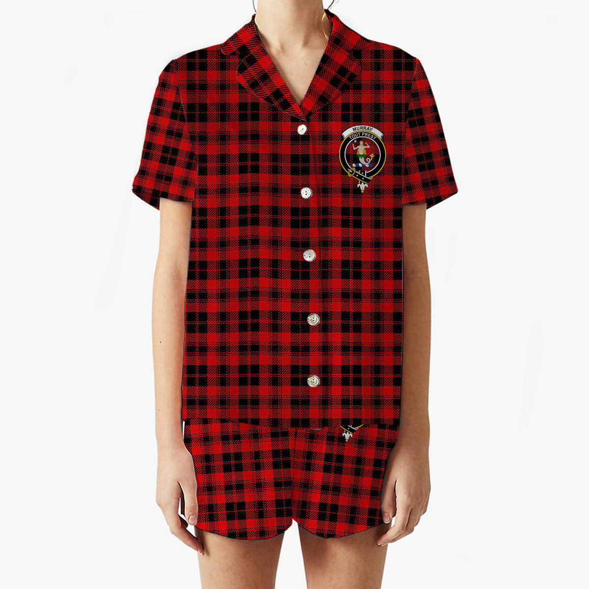 ScotsTee Shop Scottish Murray of Ochtertyre Modern Crest Women's Short Sleeve Short Set Tartan Pyjama Set