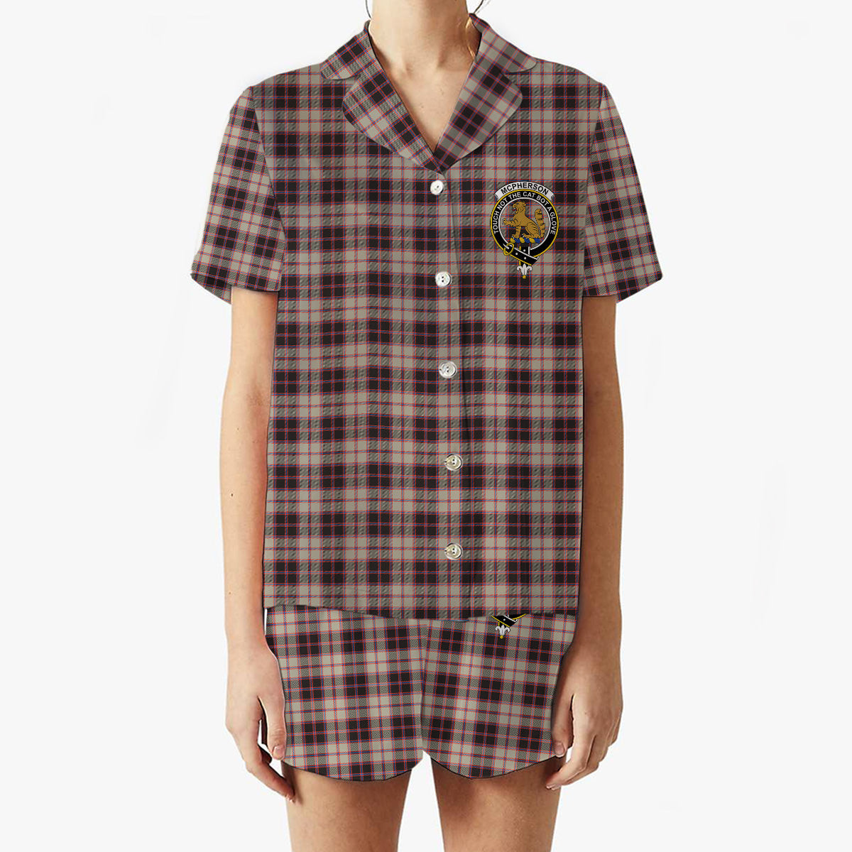 ScotsTee Shop Scottish McPherson Hunting Ancient Crest Women's Short Sleeve Short Set Tartan Pyjama Set