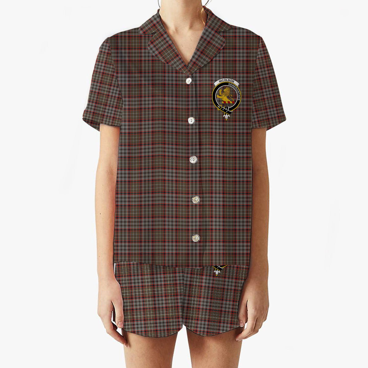 ScotsTee Shop Scottish Nicolson Hunting Weathered Crest Women's Short Sleeve Short Set Tartan Pyjama Set