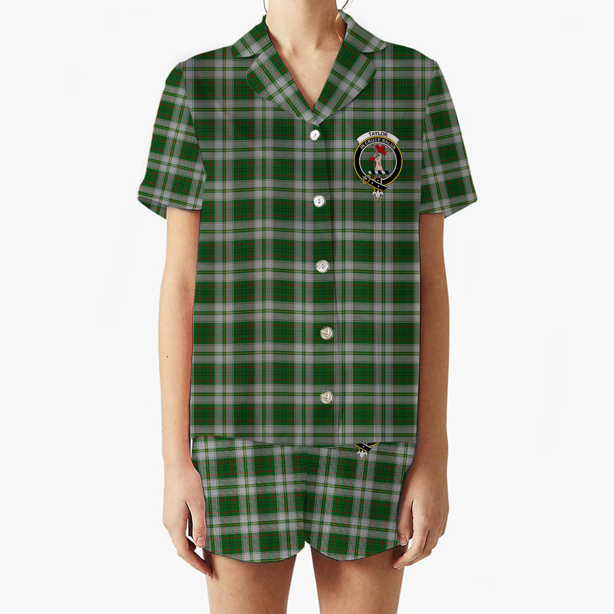 ScotsTee Shop Scottish Taylor Dress Crest Women's Short Sleeve Short Set Tartan Pyjama Set