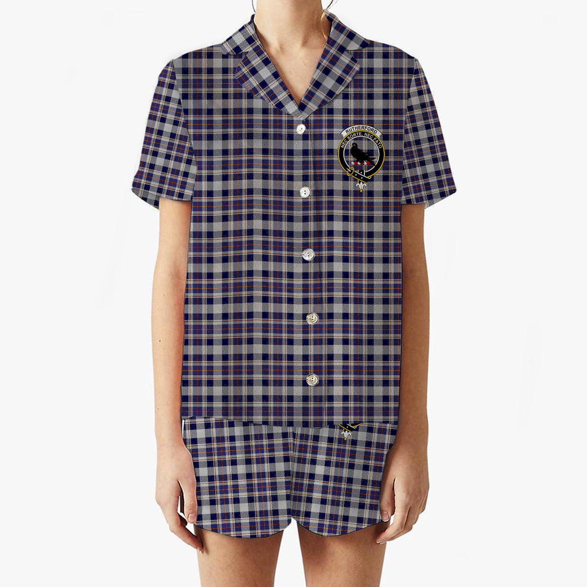 ScotsTee Shop Scottish Rutherford Simon Travis Alan Crest Women's Short Sleeve Short Set Tartan Pyjama Set