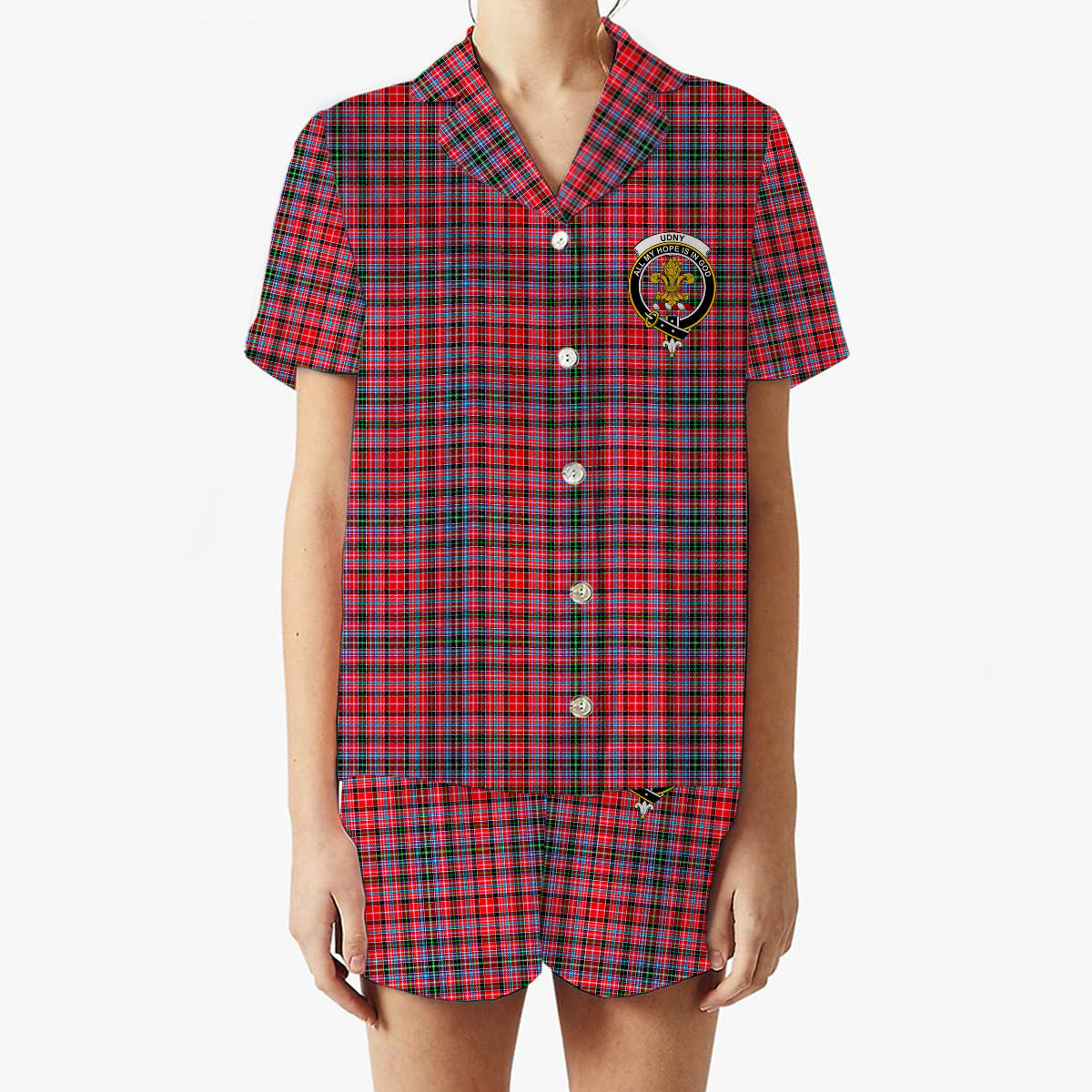 ScotsTee Shop Scottish Udny Crest Women's Short Sleeve Short Set Tartan Pyjama Set