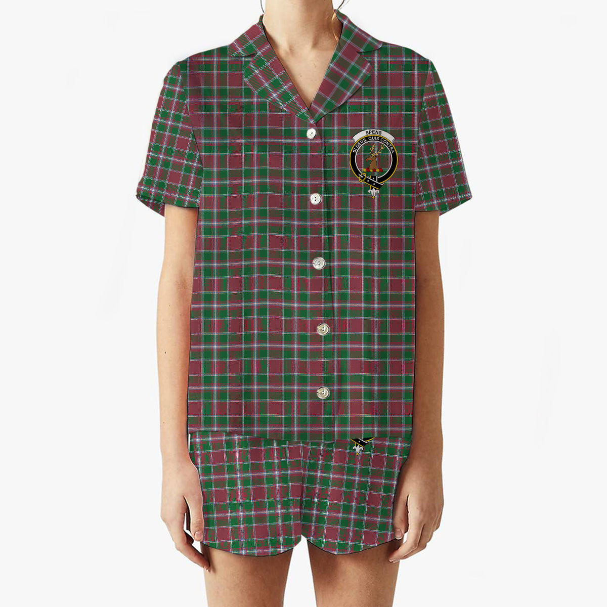 ScotsTee Shop Scottish Spens Ancient Crest Women's Short Sleeve Short Set Tartan Pyjama Set