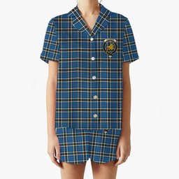ScotsTee Shop Scottish Thomson Blue Modern Clan Crest Women's Short Sleeve Short Set Tartan Pyjama Set