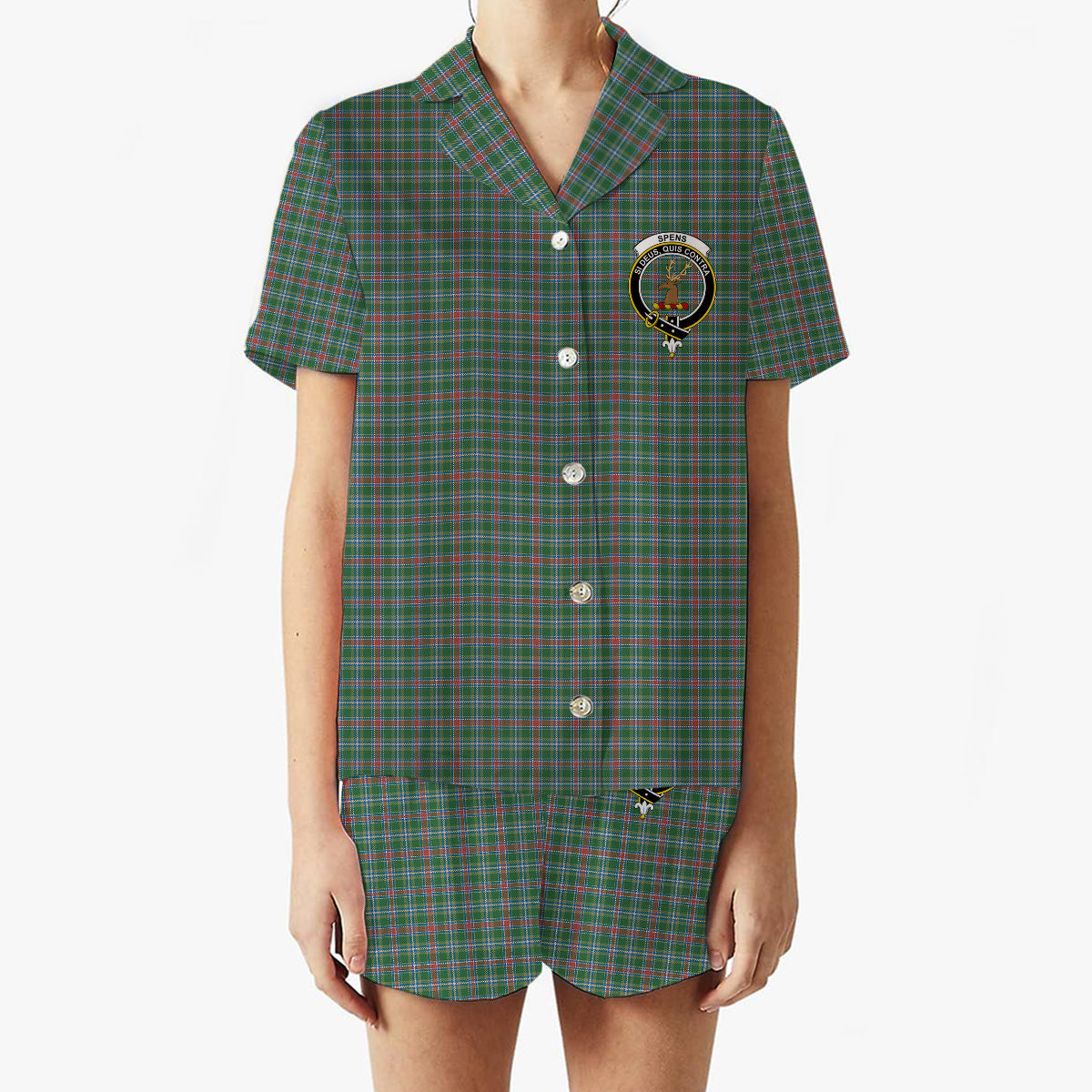 ScotsTee Shop Scottish Spens Fragment Ancient Clan Crest Women's Short Sleeve Short Set Tartan Pyjama Set