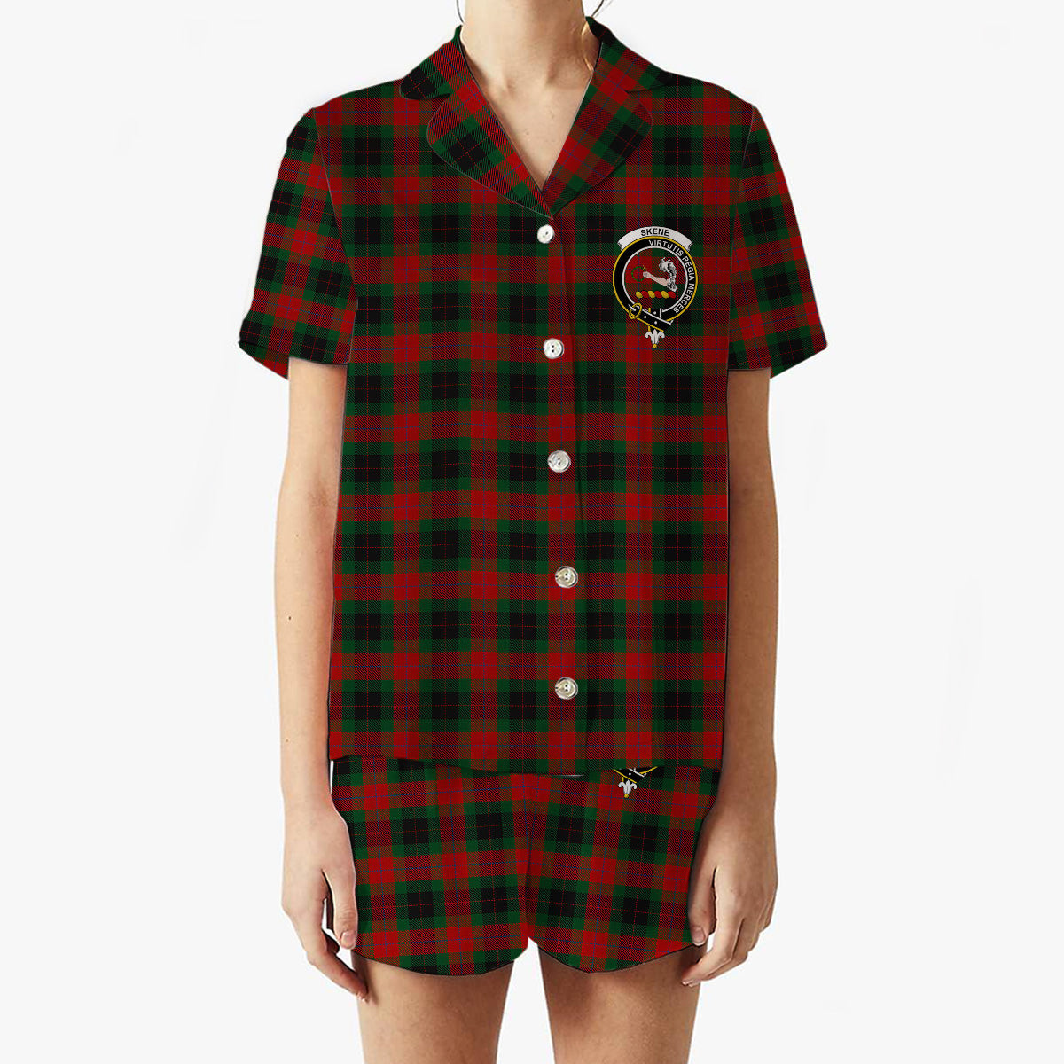 ScotsTee Shop Scottish Skene of Cromar Crest Women's Short Sleeve Short Set Tartan Pyjama Set
