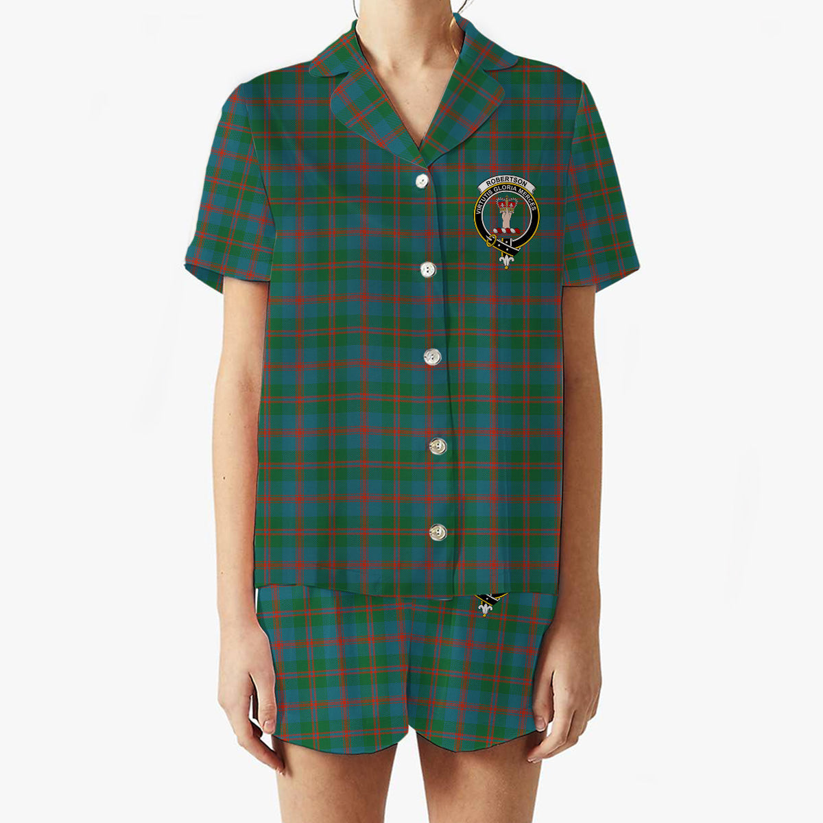 ScotsTee Shop Scottish Robertson of Struan Ancient Crest Women's Short Sleeve Short Set Tartan Pyjama Set