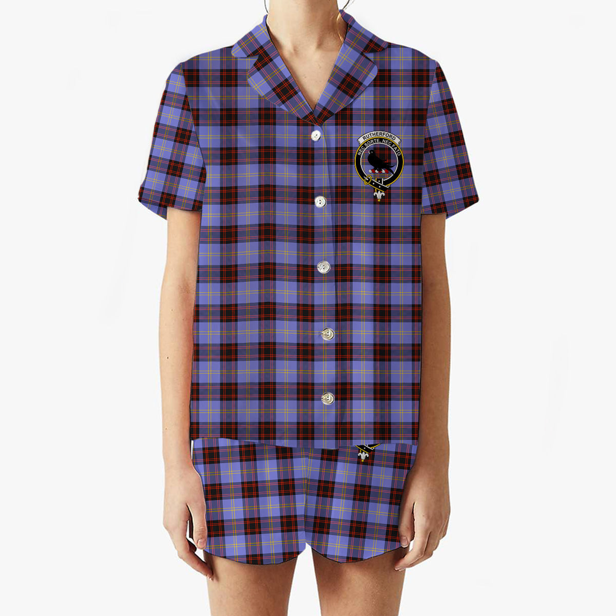 ScotsTee Shop Scottish Rutherford SC Crest Women's Short Sleeve Short Set Tartan Pyjama Set