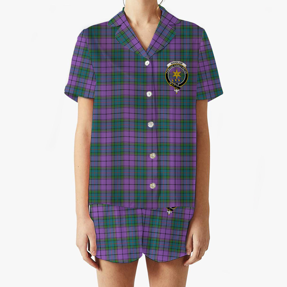 ScotsTee Shop Scottish Wardlaw Ancient Crest Women's Short Sleeve Short Set Tartan Pyjama Set